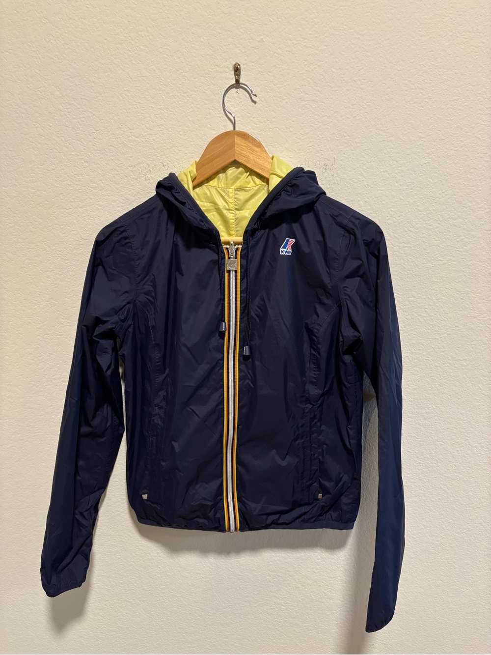 K-Way Women’s Navy Hooded Windbreaker with Le vrai reversible